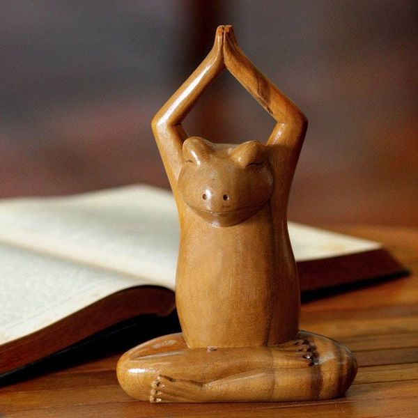 Alternate image for Wood sculpture Toward the Sky Yoga Frog