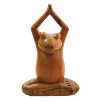 Alternate image for Wood sculpture Toward the Sky Yoga Frog