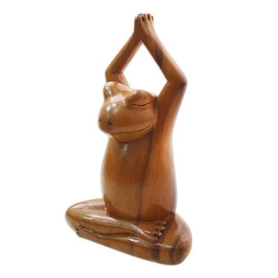 Alternate image for Wood sculpture Toward the Sky Yoga Frog