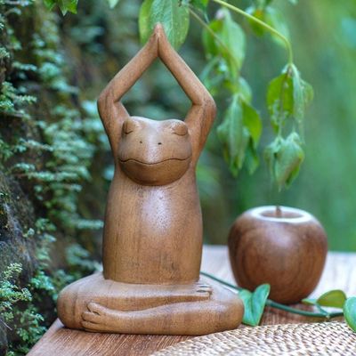 Alternate image for Wood sculpture Toward the Sky Yoga Frog