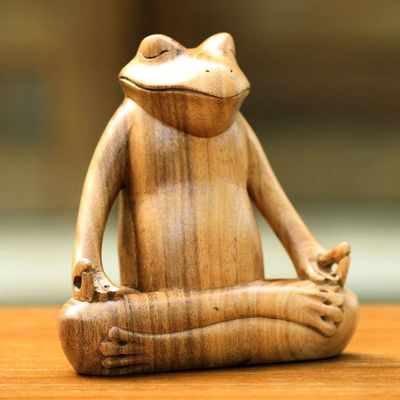 Main image for Hand Made Wood Sculpture Frog Meditates
