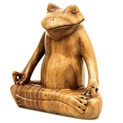 Alternate image for Hand Made Wood Sculpture Frog Meditates