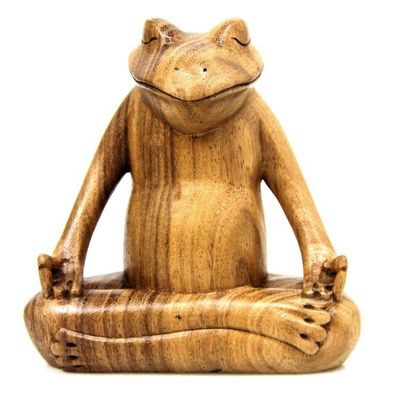 Alternate image for Hand Made Wood Sculpture Frog Meditates