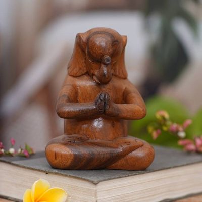 Main image for Handmade Balinese Suar Wood Statuette of Elephant at Prayer Praying Elephant