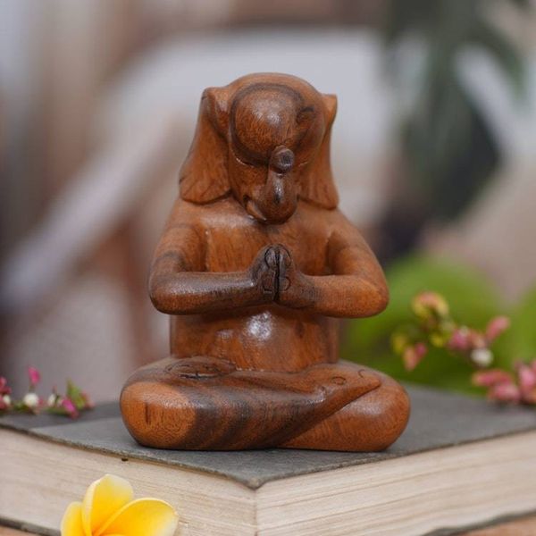 Alternate image for Handmade Balinese Suar Wood Statuette of Elephant at Prayer Praying Elephant