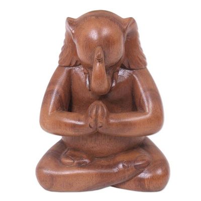 Alternate image for Handmade Balinese Suar Wood Statuette of Elephant at Prayer Praying Elephant