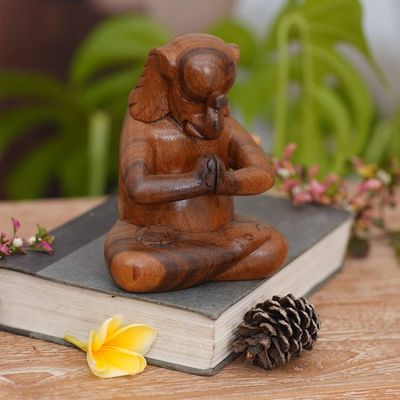 Alternate image for Handmade Balinese Suar Wood Statuette of Elephant at Prayer Praying Elephant