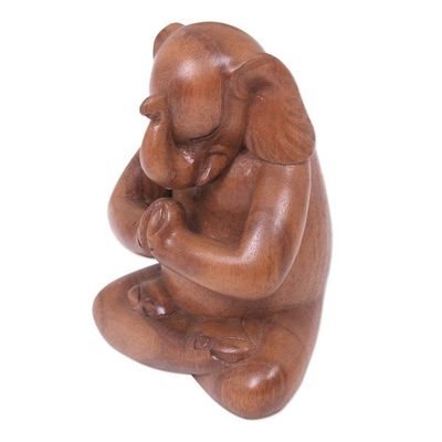 Alternate image for Handmade Balinese Suar Wood Statuette of Elephant at Prayer Praying Elephant