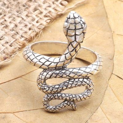 Primary image for Sterling Silver Snake-Motif Cocktail Ring Rattlesnake Roll