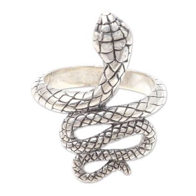 Alternate image for Sterling Silver Snake-Motif Cocktail Ring Rattlesnake Roll