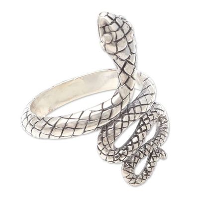 Alternate image for Sterling Silver Snake-Motif Cocktail Ring Rattlesnake Roll