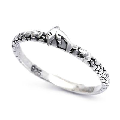 Alternate image for Dolphin-Themed Polished and Oxidized Band Ring from Bali Little Fin