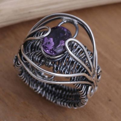 Alternate image for Artisan Made Sterling Silver Amethyst Cocktail Ring Novel Charm in Purple