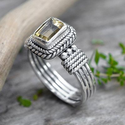 Alternate image for Textured Sterling Silver Citrine Single Stone Ring from Bali Summer Dame
