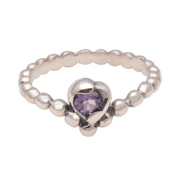 Alternate image for Dot Pattern Amethyst Solitaire Ring from Bali Lined with Dots