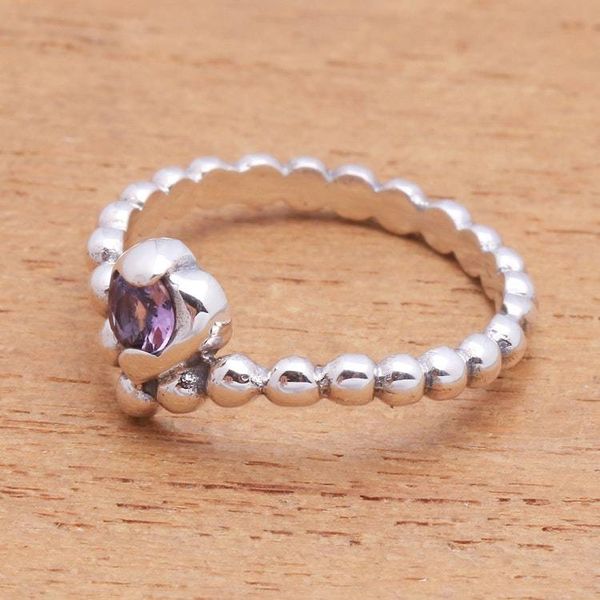 Alternate image for Dot Pattern Amethyst Solitaire Ring from Bali Lined with Dots