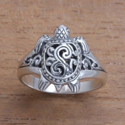 Primary image for Sterling Silver Sea Turtle Band Ring from Bali Ancient Turtle