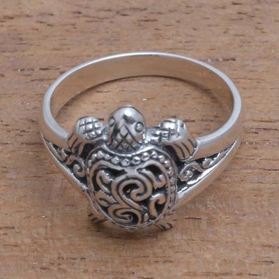 Alternate image for Sterling Silver Sea Turtle Band Ring from Bali Ancient Turtle
