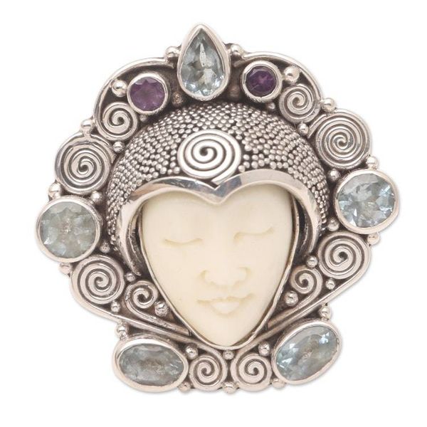 Alternate image for Hand Crafted Amethyst and Blue Topaz Cocktail Ring Royal Sleep