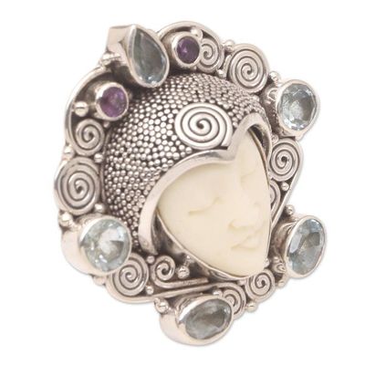 Alternate image for Hand Crafted Amethyst and Blue Topaz Cocktail Ring Royal Sleep