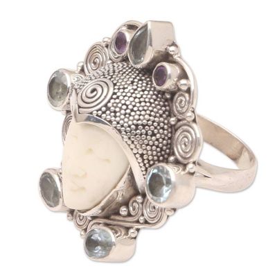 Alternate image for Hand Crafted Amethyst and Blue Topaz Cocktail Ring Royal Sleep