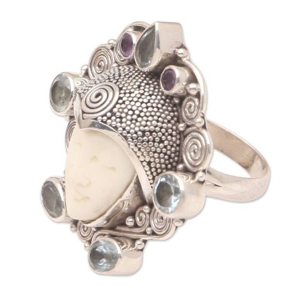 Alternate image for Hand Crafted Amethyst and Blue Topaz Cocktail Ring Royal Sleep