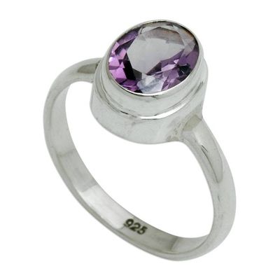 Alternate image for Polished Faceted Oval 1-Carat Amethyst Single Stone Ring Enchanted Veil