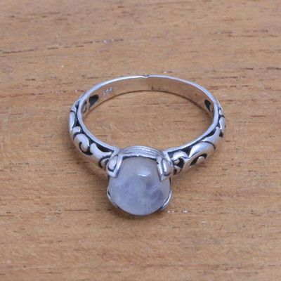 Primary image for Rainbow Moonstone Single Stone Ring Crafted in Bali Temple Heirloom