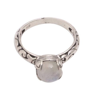Alternate image for Rainbow Moonstone Single Stone Ring Crafted in Bali Temple Heirloom