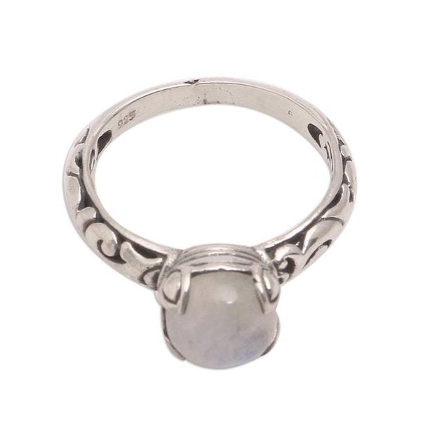 Alternate image for Rainbow Moonstone Single Stone Ring Crafted in Bali Temple Heirloom