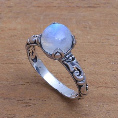 Alternate image for Rainbow Moonstone Single Stone Ring Crafted in Bali Temple Heirloom