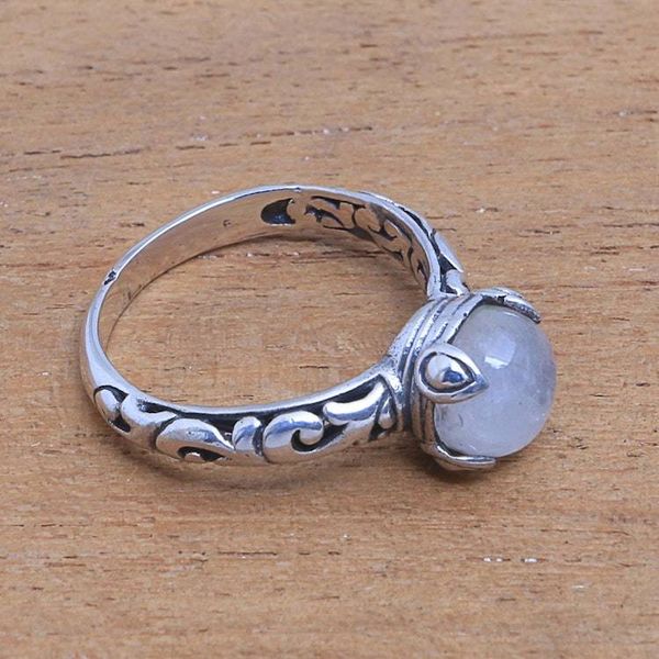 Alternate image for Rainbow Moonstone Single Stone Ring Crafted in Bali Temple Heirloom