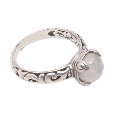 Alternate image for Rainbow Moonstone Single Stone Ring Crafted in Bali Temple Heirloom