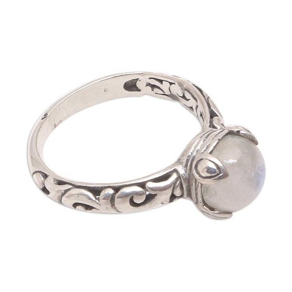 Alternate image for Rainbow Moonstone Single Stone Ring Crafted in Bali Temple Heirloom