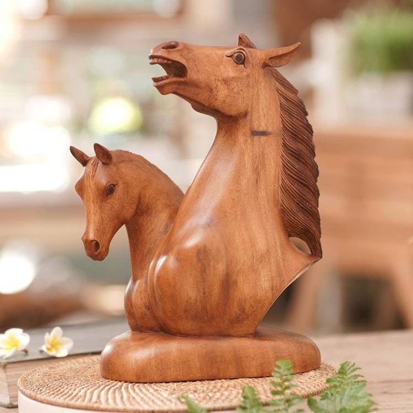 Alternate image for Wood sculpture Equine Twins