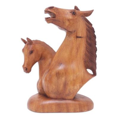 Alternate image for Wood sculpture Equine Twins