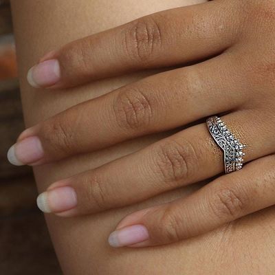 Alternate image for Hand Crafted Sterling Silver Band Ring Crowned