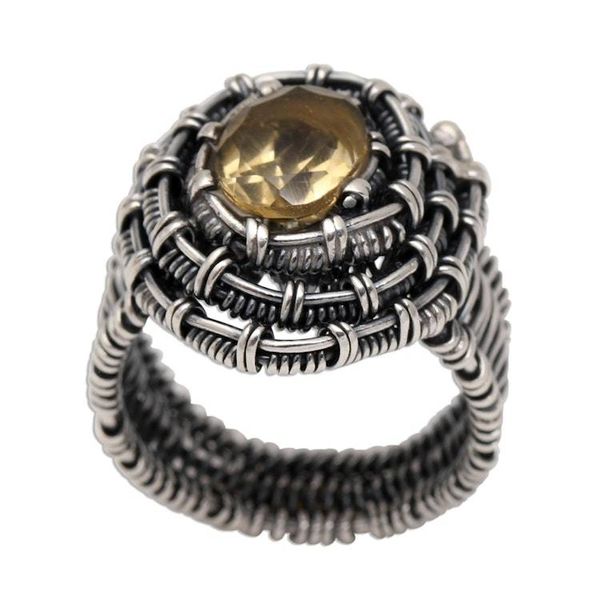 Alternate image for Handmade Citrine Sterling Silver Cocktail Ring Guarded Wire in Yellow