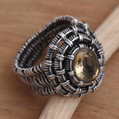 Alternate image for Handmade Citrine Sterling Silver Cocktail Ring Guarded Wire in Yellow