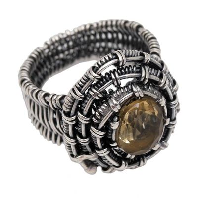 Alternate image for Handmade Citrine Sterling Silver Cocktail Ring Guarded Wire in Yellow