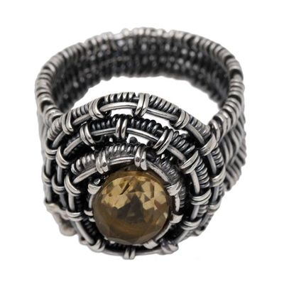 Alternate image for Handmade Citrine Sterling Silver Cocktail Ring Guarded Wire in Yellow