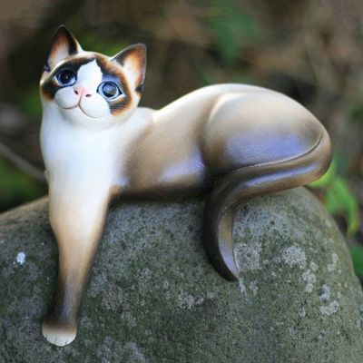 Primary image for Albesia Wood Cat Sculpture Wistful Kitty