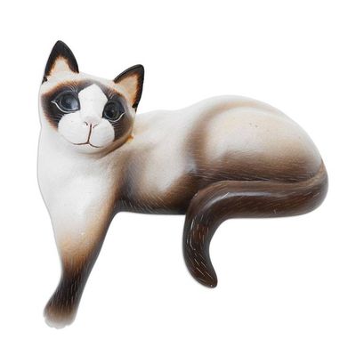 Alternate image for Albesia Wood Cat Sculpture Wistful Kitty