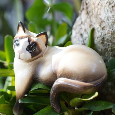 Alternate image for Albesia Wood Cat Sculpture Wistful Kitty