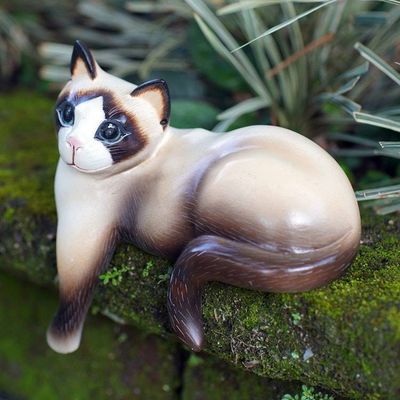 Alternate image for Albesia Wood Cat Sculpture Wistful Kitty