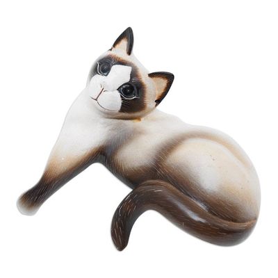 Alternate image for Albesia Wood Cat Sculpture Wistful Kitty