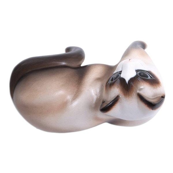 Alternate image for Albesia Wood Cat Sculpture Wistful Kitty
