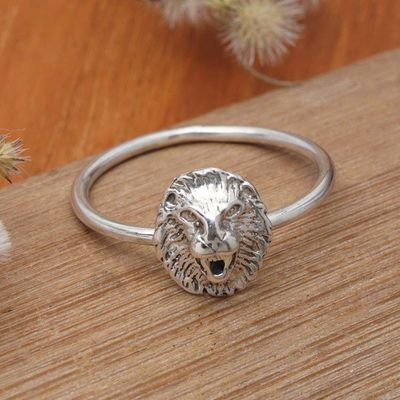 Primary image for Lion-Themed Sterling Silver Cocktail Ring Crafted in Bali Jungle King