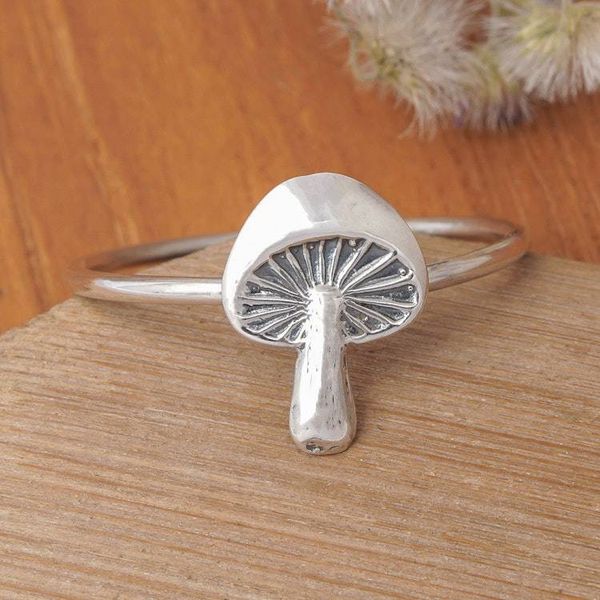 Alternate image for Polished and Oxidized Sterling Silver Mushroom Cocktail Ring Gleaming Mushroom
