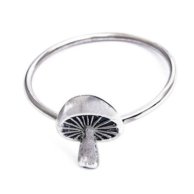 Alternate image for Polished and Oxidized Sterling Silver Mushroom Cocktail Ring Gleaming Mushroom